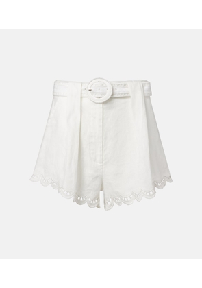 Farm Rio Belted pleated scalloped linen shorts