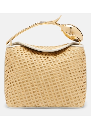 Erdem Bloom Mini leather-trimmed raffia top-handle bag