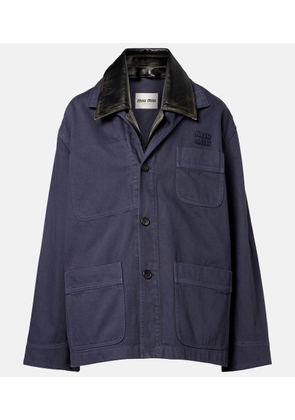 Miu Miu Leather-trimmed oversized cotton gabardine jacket