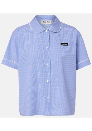 Miu Miu Gingham lace-trimmed cotton poplin shirt