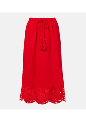 Farm Rio Broderie anglaise linen-blend midi skirt