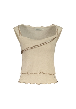 Desigual Beige Viscose Tank Tops - XS