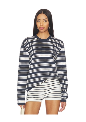 EAVES Cydnee Striped Oversized Sweater in Navy,White. Size L. Also in M, S, XL, XS, XXS.