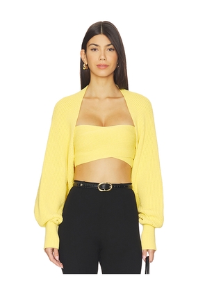 BALMAIN Ribbed Knit Bolero Cardigan in Yellow. Size L. Also in M.