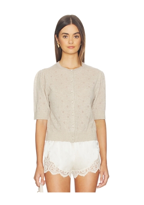 Citizens of Humanity Raina Pointelle Short Sleeve Cardigan in Beige. Size L. Also in M, S, XS.