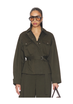EAVES x Jasmine Tookes Lina Belted Jacket in Olive. Size L. Also in M, S, XL, XS, XXS.