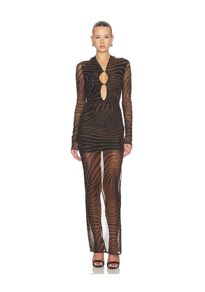 Blumarine Print Net Dress in Brown. Size 36. Also in 38, 40, 42.