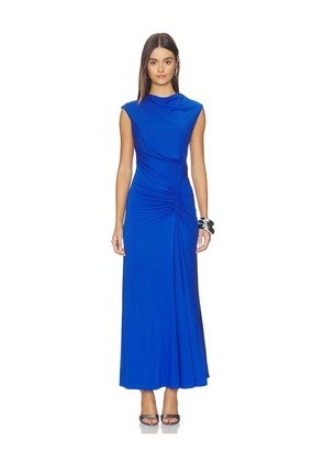 SIMKHAI Acacia Draped Jersey Midi Dress in Blue. Size L. Also in M, S, XS.