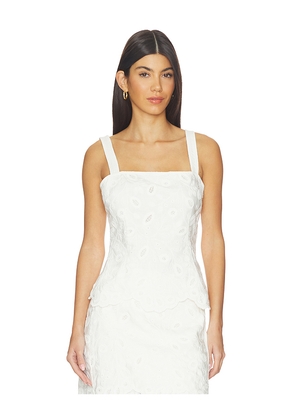 SIMKHAI Mckenna Embroidered Linen Top in Ivory. Size L. Also in M, S, XS.