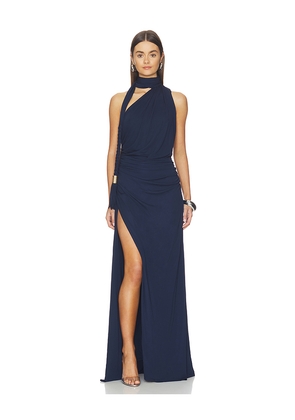 SIMKHAI Moira Draped Jersey Gown in Navy. Size 0. Also in 2, 4, 6.