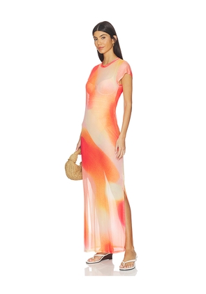 SIMKHAI Fia Midi Dress in Orange,Red. Size L. Also in M, S, XS.