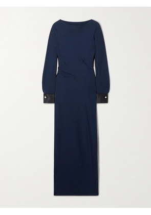 Lanvin - Draped Satin-trimmed Crepe Maxi Dress - Blue - xx small,x small,small,medium,large