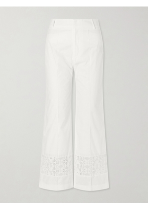 DESTREE - Yoshitomo Broderie Anglaise-trimmed Cotton-poplin Straight-leg Pants - White - FR 34,FR 36,FR 38,FR 40,FR 42,FR 44