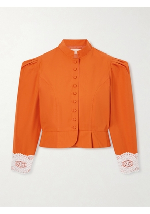 DESTREE - Amoako Lace-trimmed Cotton Poplin Jacket - Orange - x small,small,medium,large