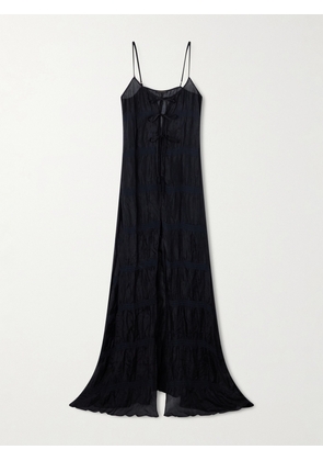 Kiki de Montparnasse - Smocked Silk-blend Maxi Dress - Black - x small,small,medium,large