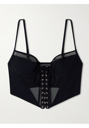 Kiki de Montparnasse - Peep Tulle-trimmed Corset Bikini Top - Black - x small,small,medium,large,x large