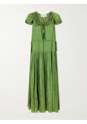 La Ligne - Pintucked Ruffled Satin Midi Dress - Green - xx small,x small,small,medium,large,x large