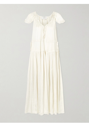 La Ligne - Pintucked Ruffled Satin Midi Dress - Ivory - xx small,x small,small,medium,large,x large