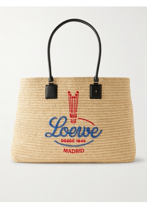 LOEWE - Verano Embroidered Leather-trimmed Raffia Tote - Cream - One size
