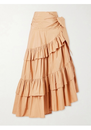 Chloé - Bow-detailed Ruffled Organic Cotton-poplin Midi Skirt - Neutrals - FR 34,FR 36,FR 38,FR 42