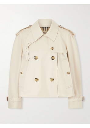 Burberry - Haltye Double-breasted Belted Cotton-gabardine Cropped Trench Jacket - Neutrals - UK 4,UK 6,UK 8,UK 10,UK 12,UK 14,UK 16