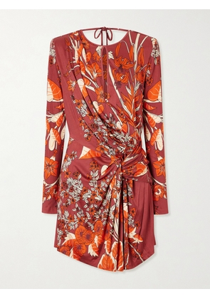 Johanna Ortiz - Rainforest Canopy Open-back Draped Printed Jersey Mini Dress - Red - US2,US4,US6,US8,US10,US12
