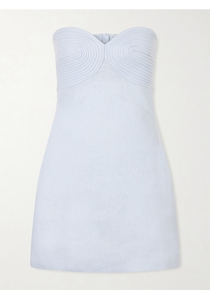 Andres Otalora - Amari Ama Strapless Embroidered Linen Mini Dress - Blue - US0,US2,US4,US6,US8,US10,US12