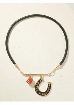 Marie Lichtenberg - Lasso, Jasper Dado And Bonne Chance Jumbo 18-karat Gold, Ebony And Diamond Leather Necklace - Red - One size
