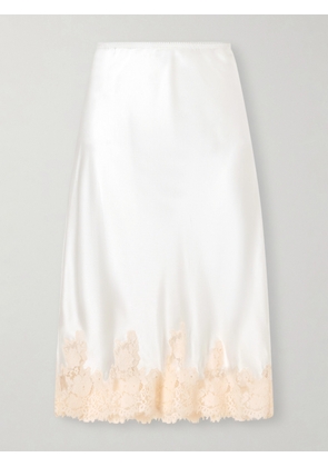 DÔEN - Elowette Lace-trimmed Silk-satin Midi Skirt - White - xx small,x small,small,medium,large,x large,xx large