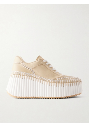 Chloé - Nama Canvas And Leather Platform Sneakers - Neutrals - IT35,IT36,IT37,IT38,IT39,IT40,IT41,IT42
