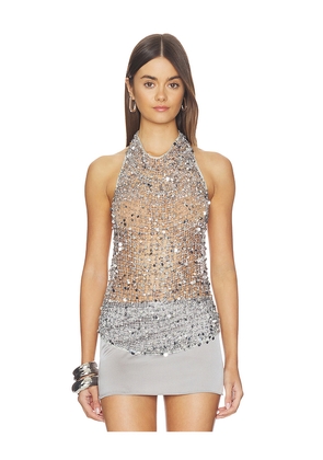 Lapointe Sequin Halter Neck Top in Metallic Silver. Size 0. Also in 4, 6.