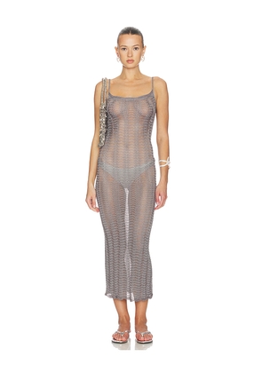 Lovers and Friends Oliviyah Wavy Knit Midi Dress in Metallic Silver. Size L. Also in M, S, XL, XS, XXS.