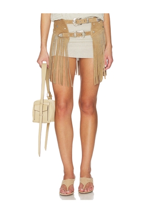 Understated Leather Dallas Fringe Chapskirt in Beige. Size L. Also in M, S, XS.