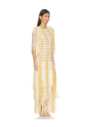 Ulla Johnson Silvia Fringe Knit Dress in Yellow,White. Size L. Also in M, S, XL.