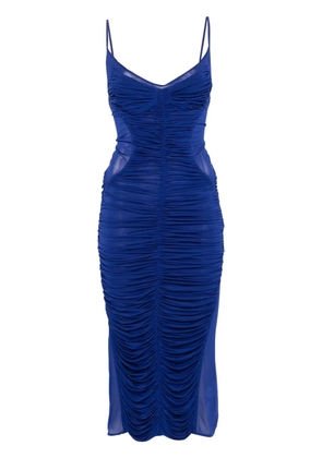 Mugler ruched sheer midi dress - Blue