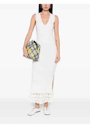 GANNI crochet V-neck midi dress - Neutrals