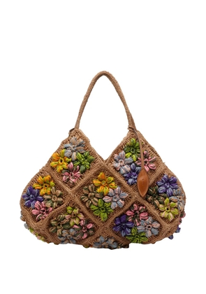AFAR raffia floral-embroidery tote bag - Neutrals