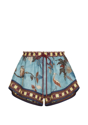 ALEMAIS drawstring-fastening bird-print shorts - Blue