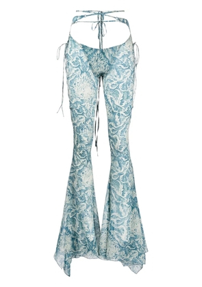 KNWLS Glimmer graphic-print flared trousers - Blue
