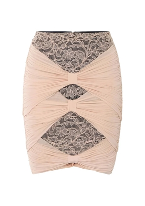 Elisabetta Franchi floral lace draped short skirt - Neutrals