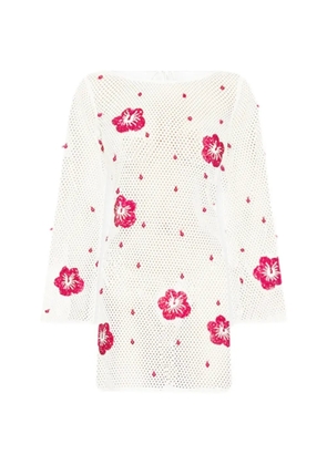 Leslie Amon flower beaded mini dress - White