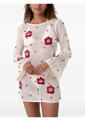 Leslie Amon flower beaded mini dress - White