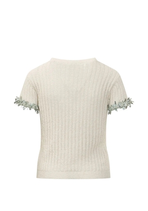 DES PHEMMES embroidered ribbed top - Neutrals