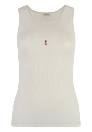 Saint Laurent logo-embroidered wool tank top - Neutrals
