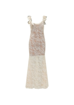 Self-Portrait ruffle lace flower maxi dress - Neutrals