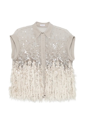 Brunello Cucinelli sequin fringed shirt - Neutrals