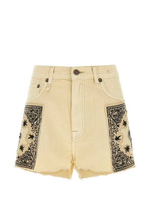 R13 bandana-appliqué frayed shorts - Neutrals
