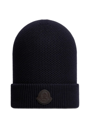 Moncler logo patch beanie - Blue