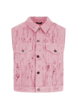 Haikure fringed chest-pocket denim vest - Pink