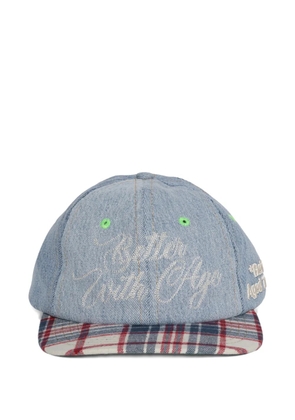 Better with Age plaid brim embroidered hat - Blue